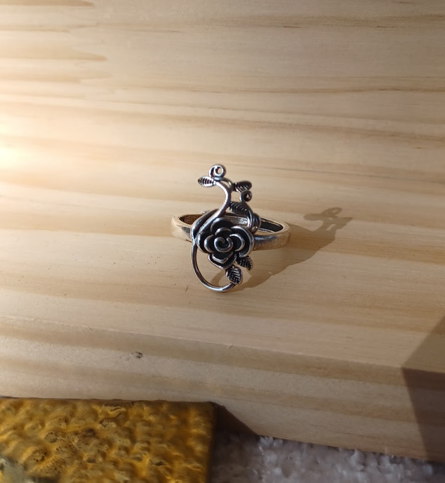 Silver And Black Rose Ring