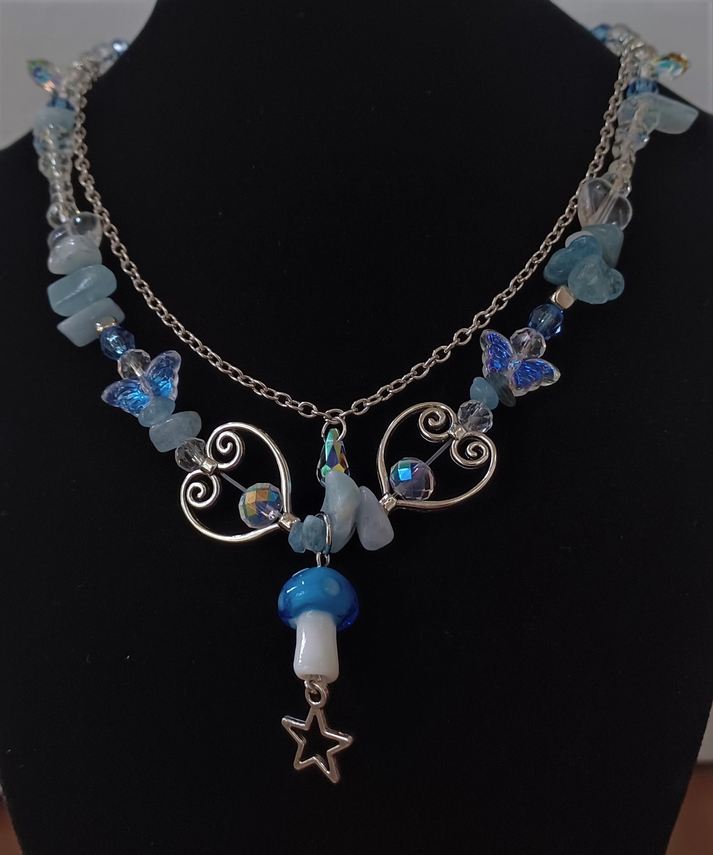 Blue Mushroom Necklace