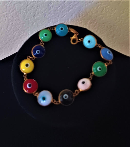 Rainbow Silver Evil Eye Bracelet