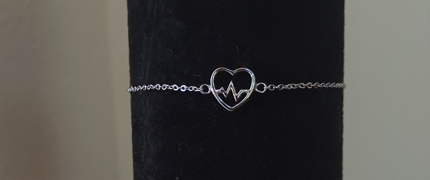 EKG Heartbeat Silver Bracelet