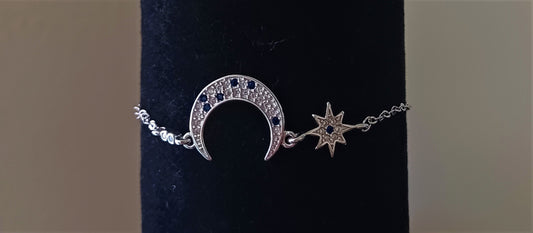 Silver star and moon bracelet