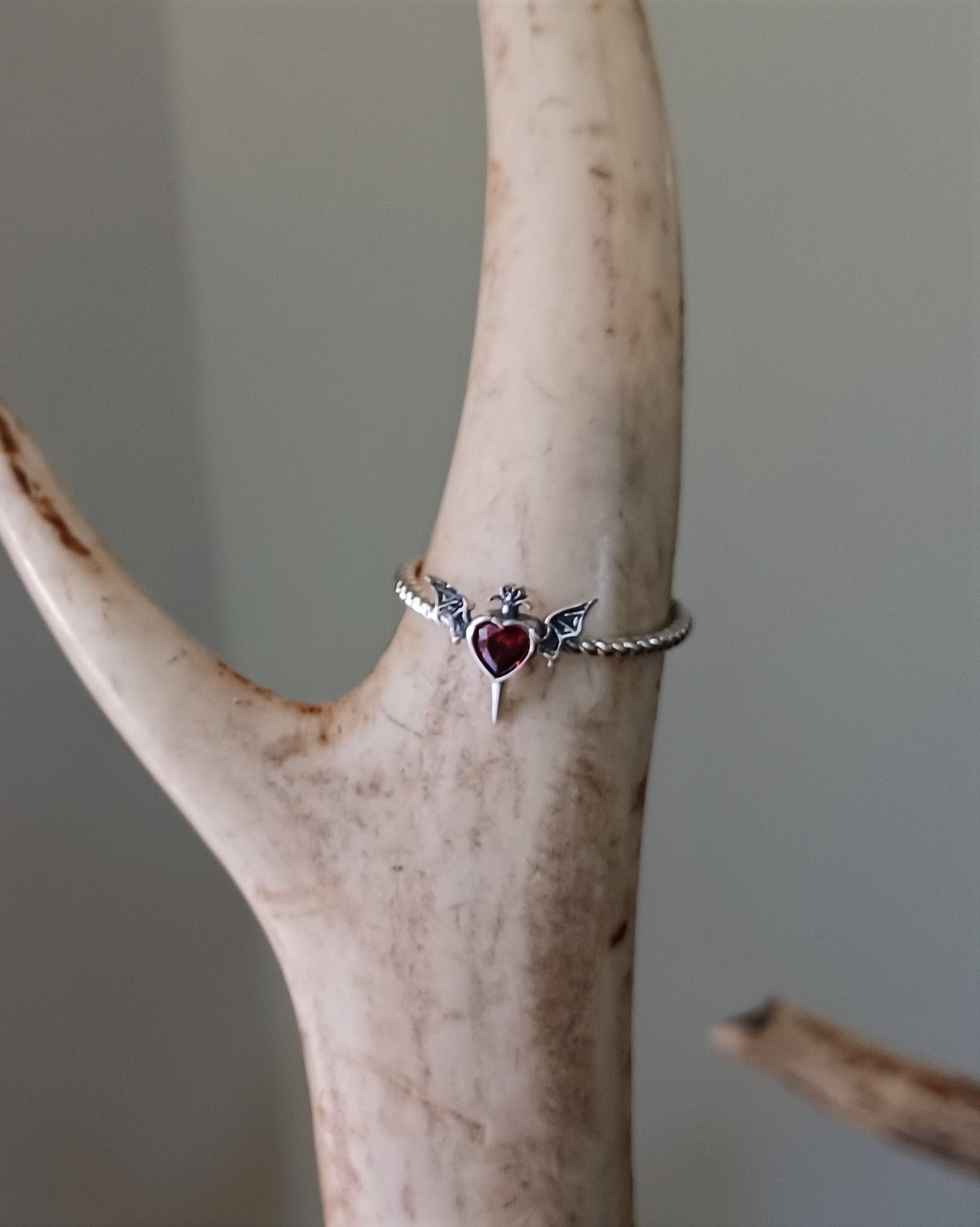 Angels Heart and Sord Silver Ring