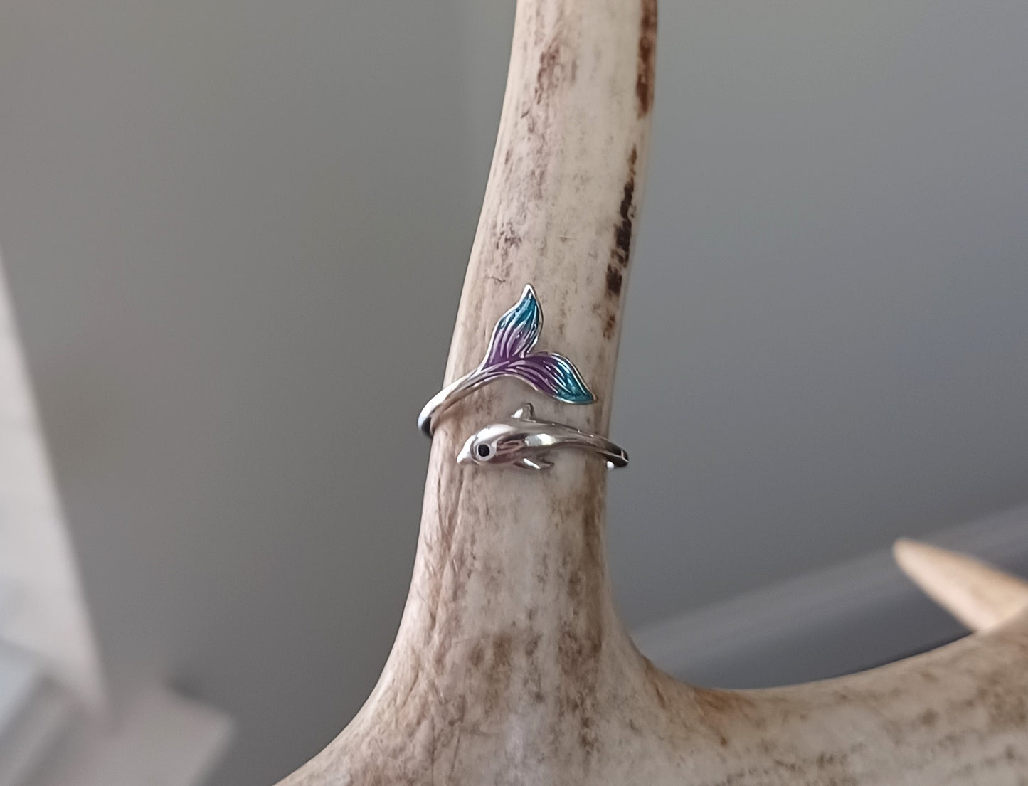 Purple and Blue Silver Dolphin Ring