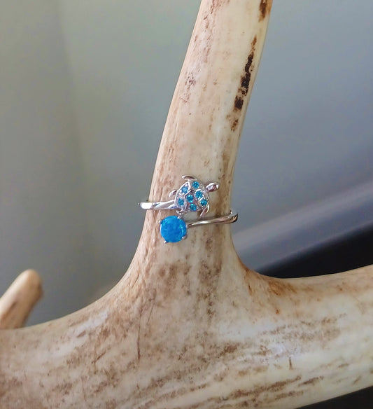 Silver Blue Turtle Ring