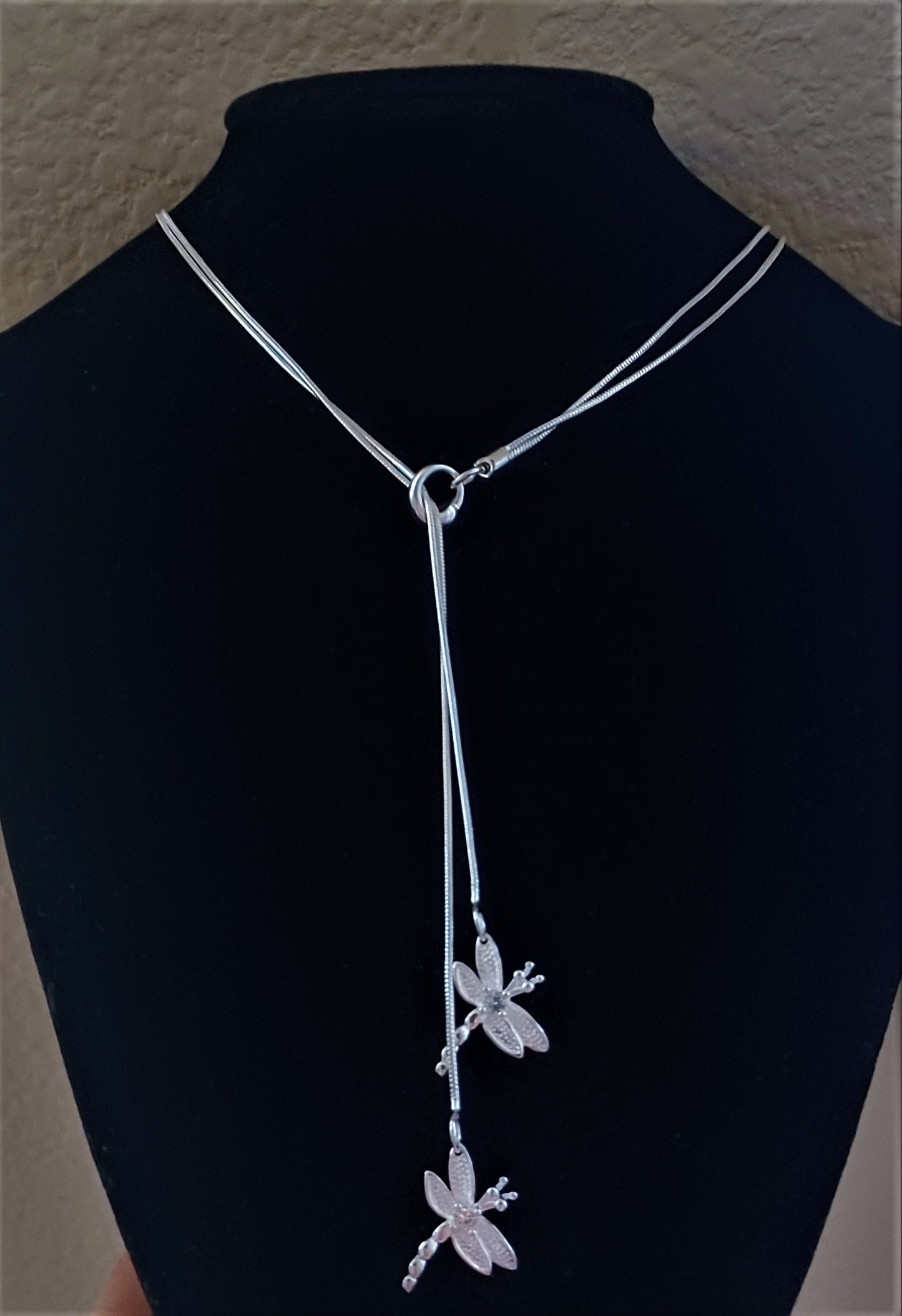 Silver Double Dragonfly Necklace