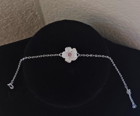 Silver White and Pink Flower Bracelet