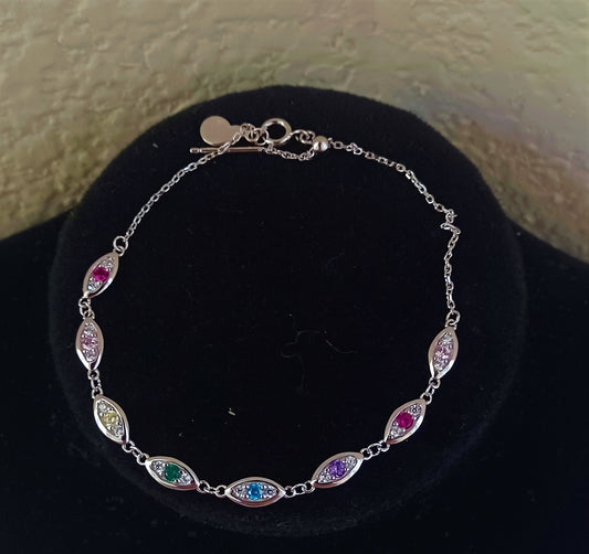 Rainbow Evil Eye Silver Bracelet