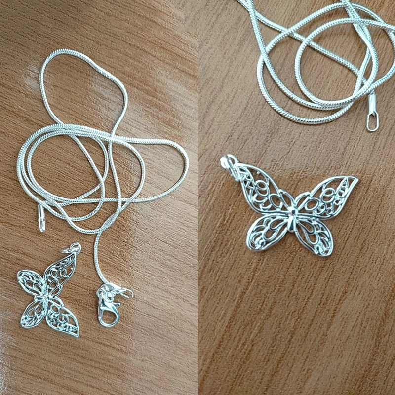 Silver Butterfly Pendant Necklace with 28 inch Snake Chain