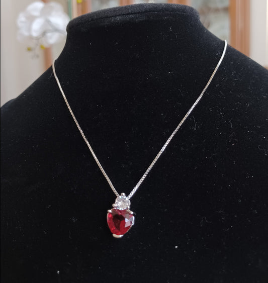 Silver Red Heart Necklace