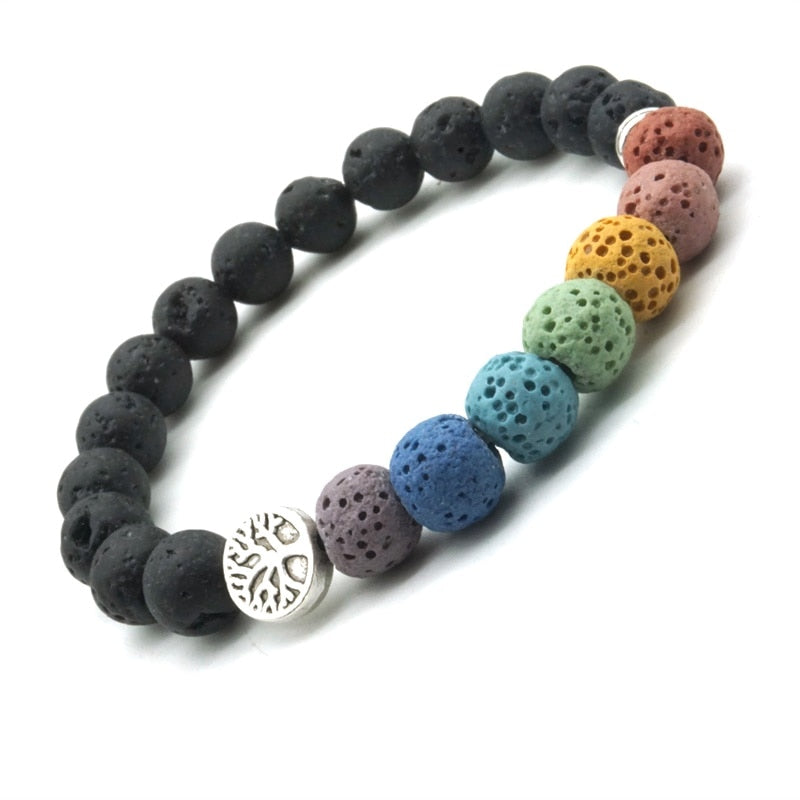 Seven Chakras Aromatherapy Lava Stone Bracelet